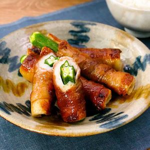 「オクラちくわの甘辛肉巻き」のレシピ動画