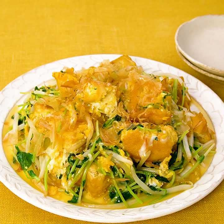 厚揚げと豆苗のチャンプルー