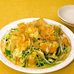 「厚揚げと豆苗のチャンプルー」のレシピ動画